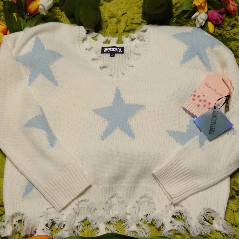 Sweet& Sinful fringe sweater, new with tags